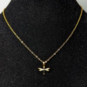 Free Spirit Necklace Goldtone Dragonfly  16" Chain Adjustable Extension NWOT